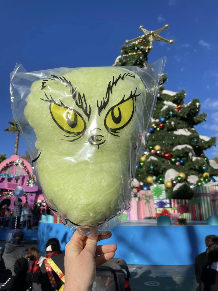 grinch cotton candy at universal studios holiday treats