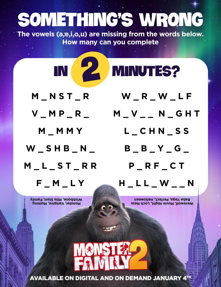Monster Family 2 Printable Activity Sheets