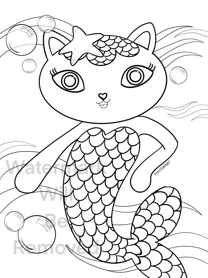 Gabbys Dollhouse Mermaid Cat Coloring page