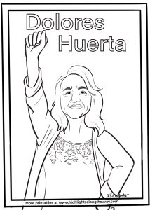 Dolores Huerta American Woman Activist coloring page for women's history month