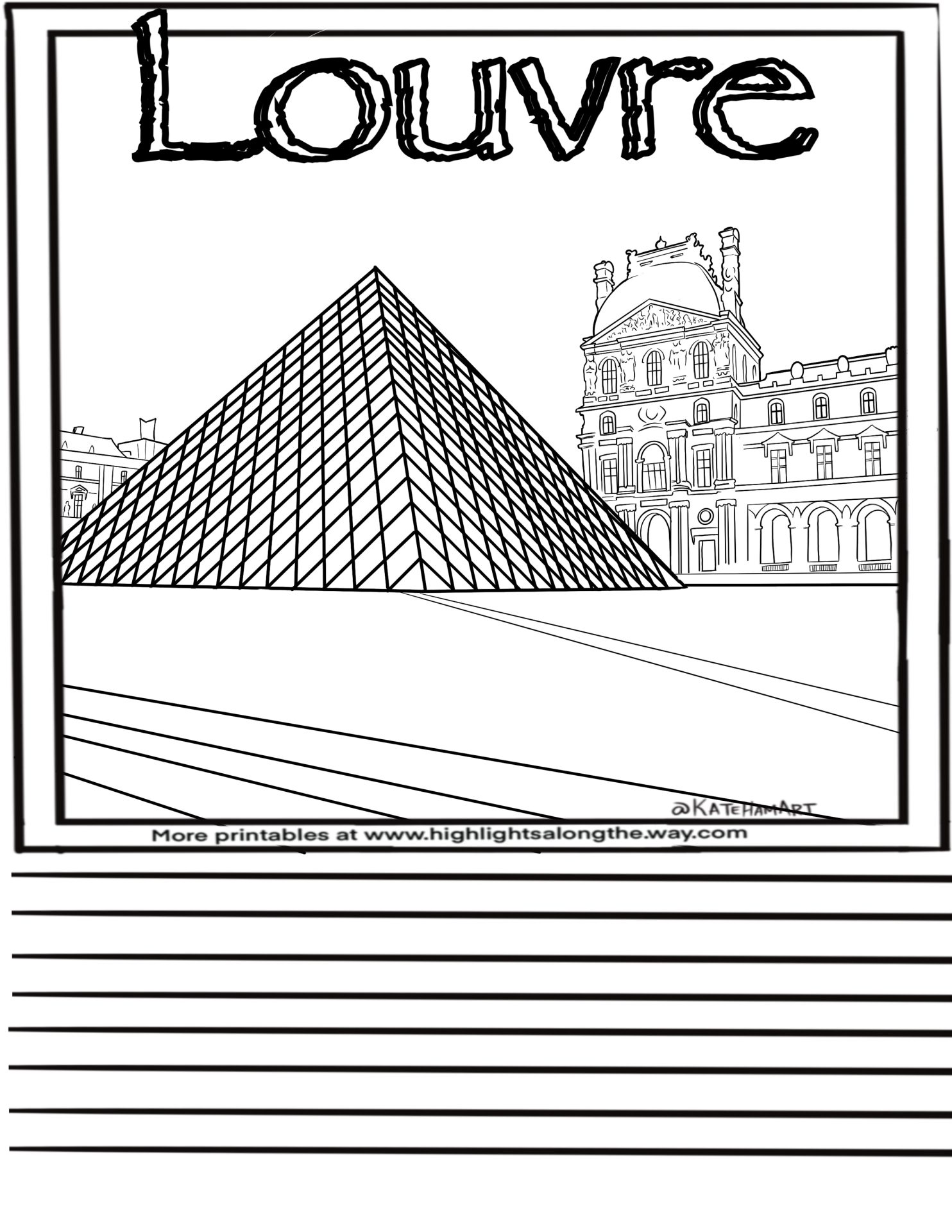 Art History Coloring Pages - Louvre Coloring Page 