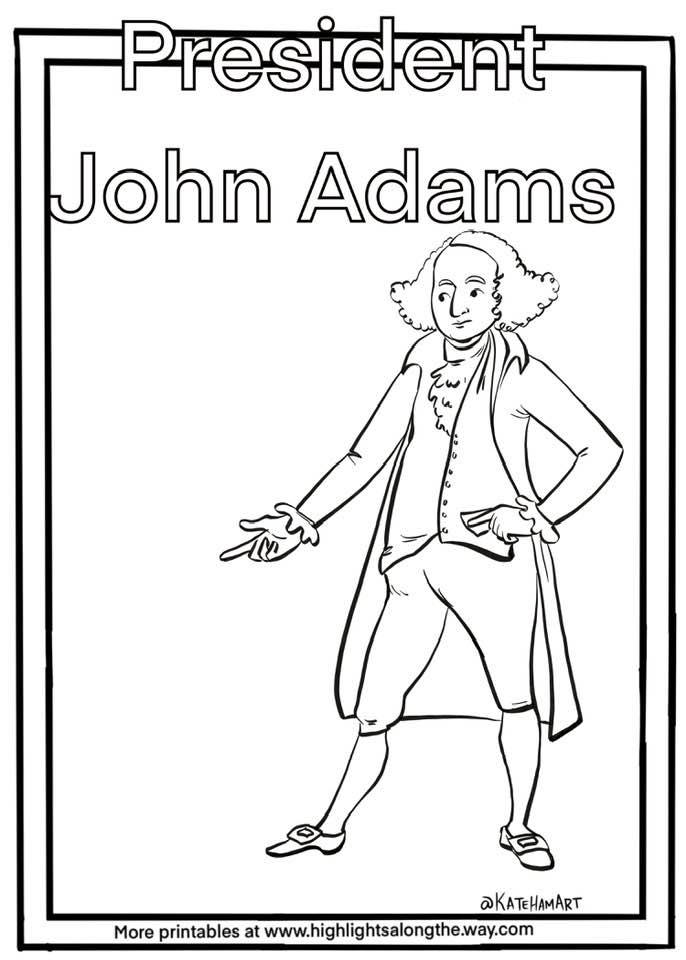 president john adams coloring page free printable