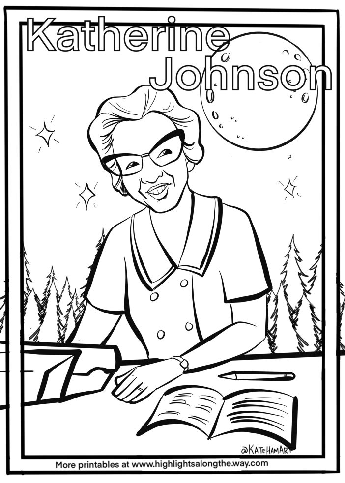 Katherine Johnson mathematician coloring page Black History Month