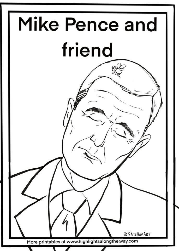 mike pence vice president with fly on head coloring page presidents day free printable