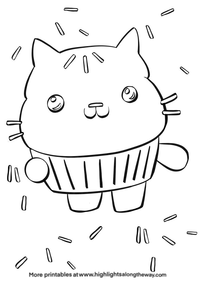 Cakey Cat Free coloring activity sheet