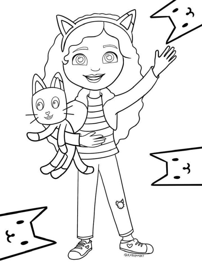 Gabby Coloring page with cats instant free download