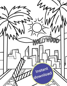 hollywood california coloring page instant download