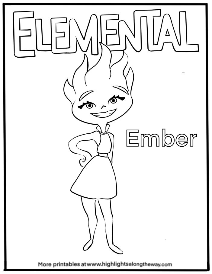 Elemental Ember Pixar Coloring Page free printable activity sheet