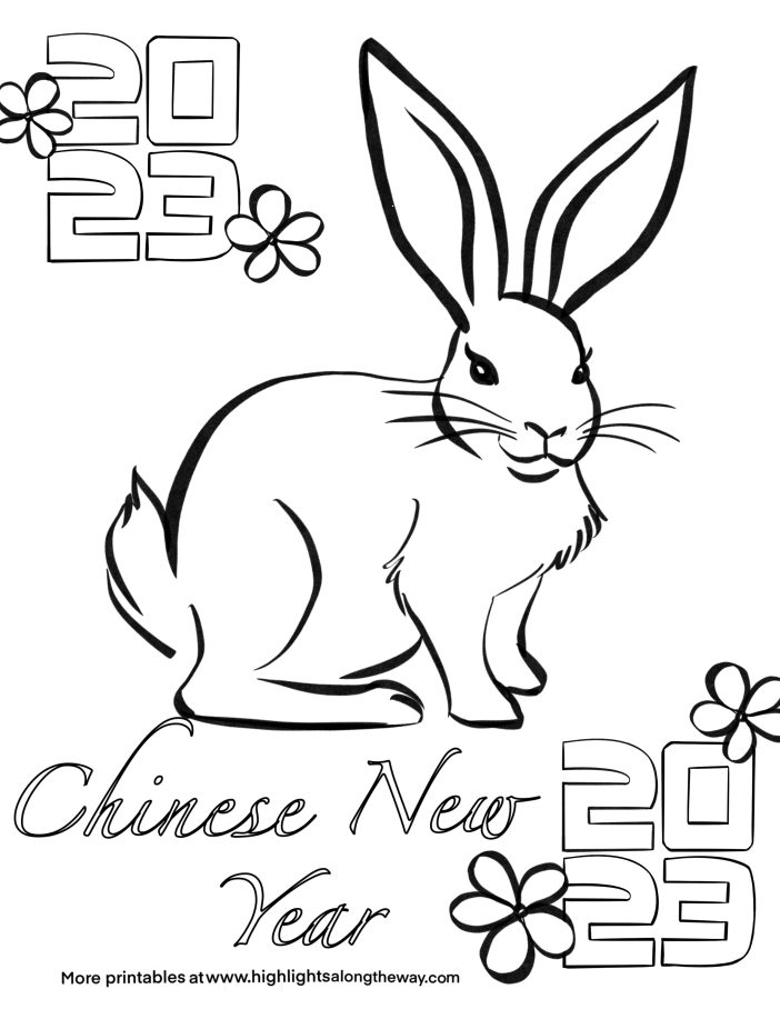 Year of the Rabbit 2023 instant download free printable coloring activity page schoolll