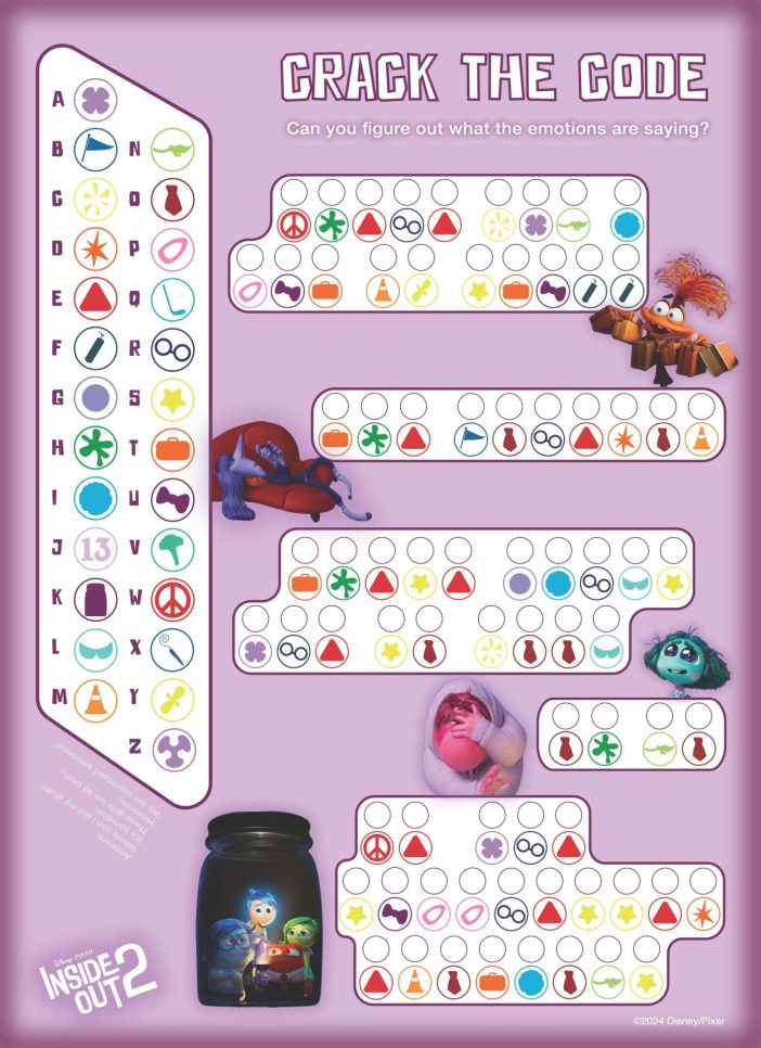 Inside Out printable code activity sheet