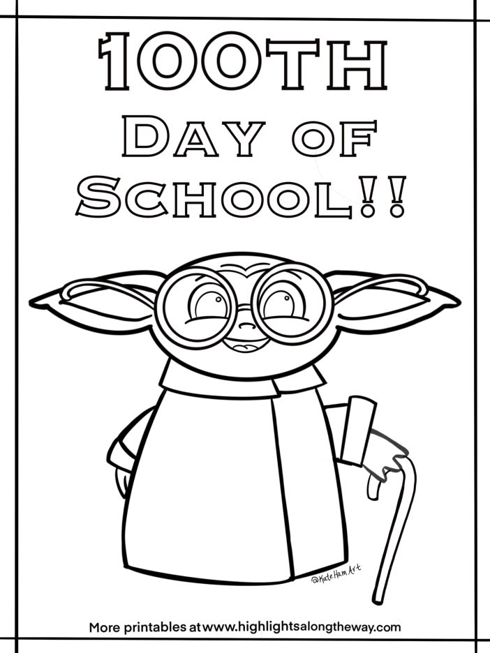 100th day of school baby yoda activity sheet coloring page