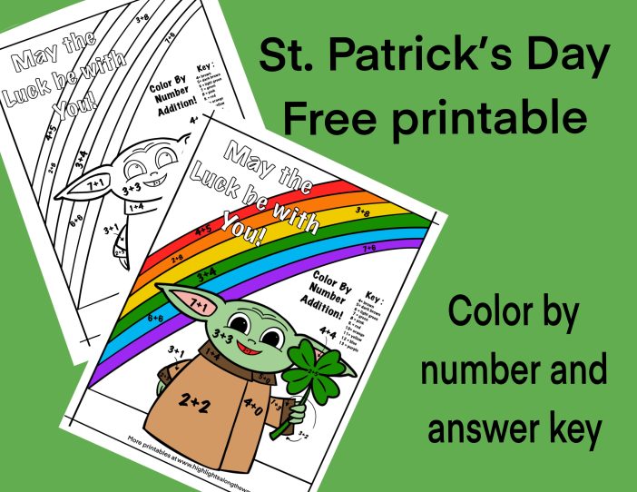 St Patrick's Day Baby Yoda Work sheets for Elementary School free download
