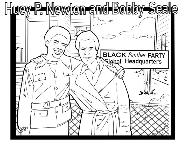 Black Panther Political Party Coloring Page Huey Newton and Bobby Seale instant download for teachers