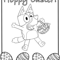 bluey easter coloring page with easter basket and easter eggs. Instant download free printable