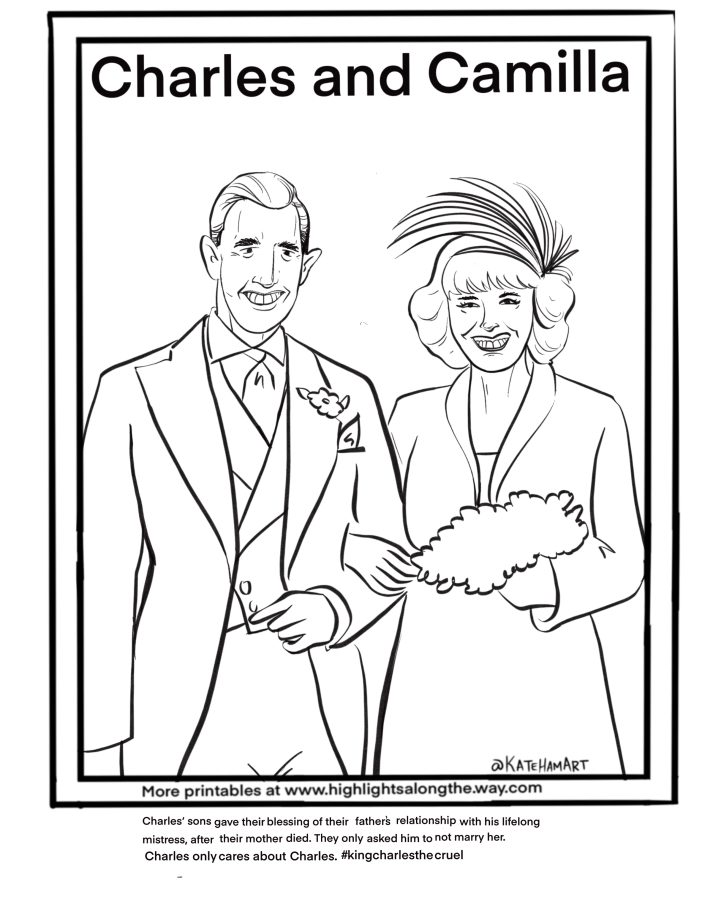 King Charles and Queen Camilla free coloring page instant download