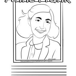 Anne Frank Instant Download Printable activity sheet for coloring