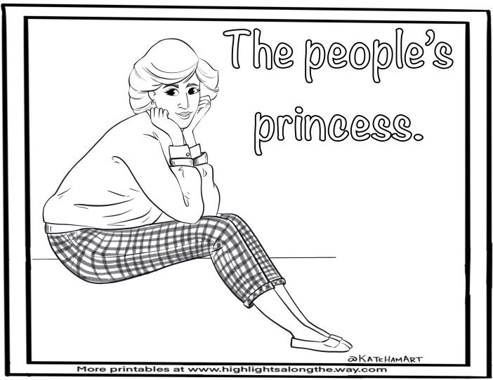 80s style princess diana drawing coloring page instant download