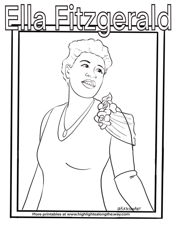 Ella Fitzgerald Coloring Page instant download for womens history month and black history month