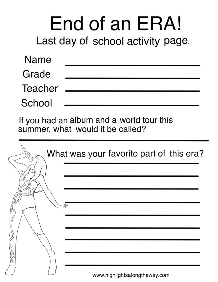 Taylor Swift last day of school activity pages