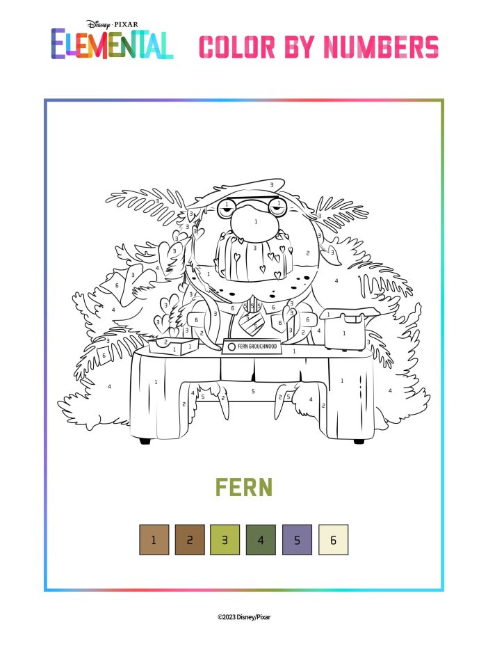 fern color by number activity page free printable disney pixar