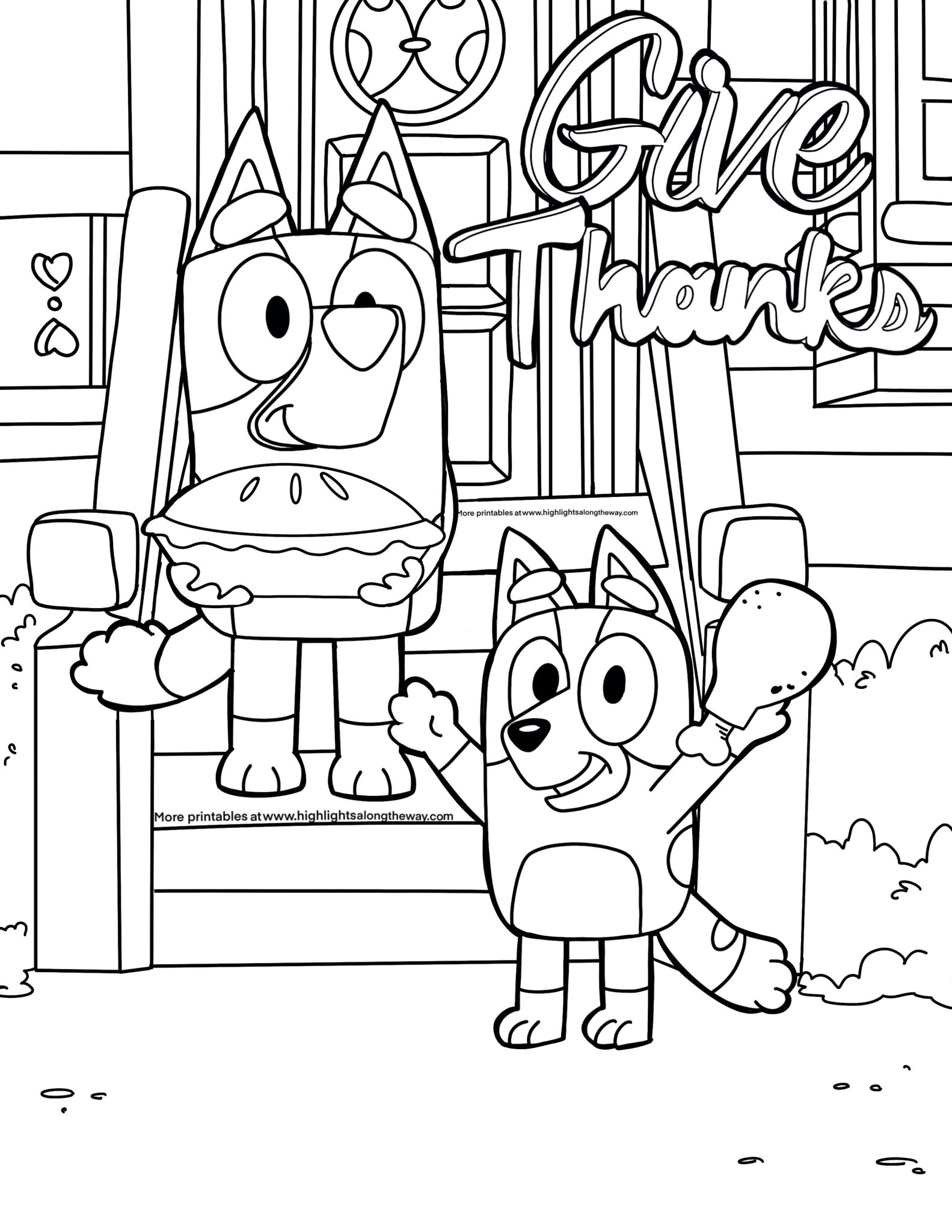 Bluey Thanksgiving Coloring Page and Fall Coloring Page