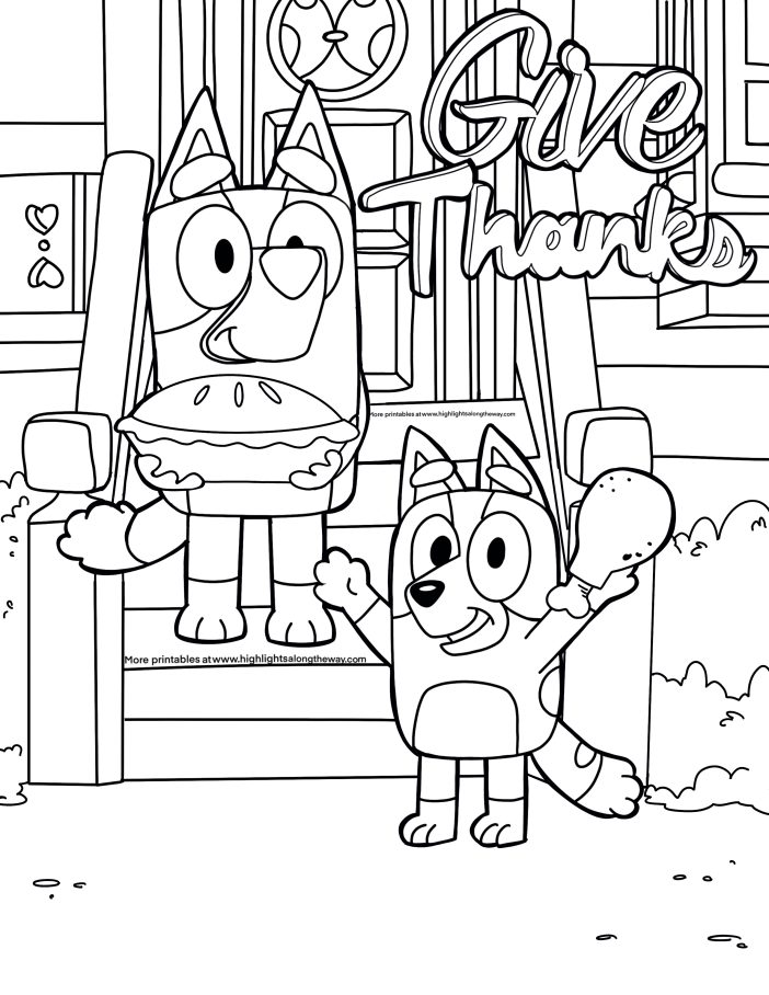 Bluey Thanksgiving Coloring Page instant download printable