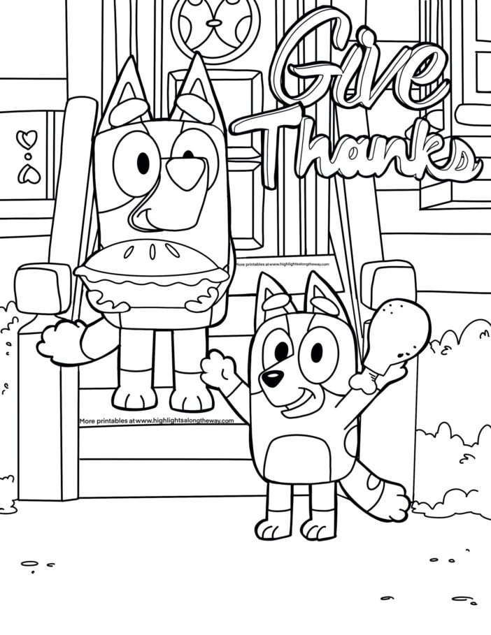 Bluey Thanksgiving Coloring Page instant download printable