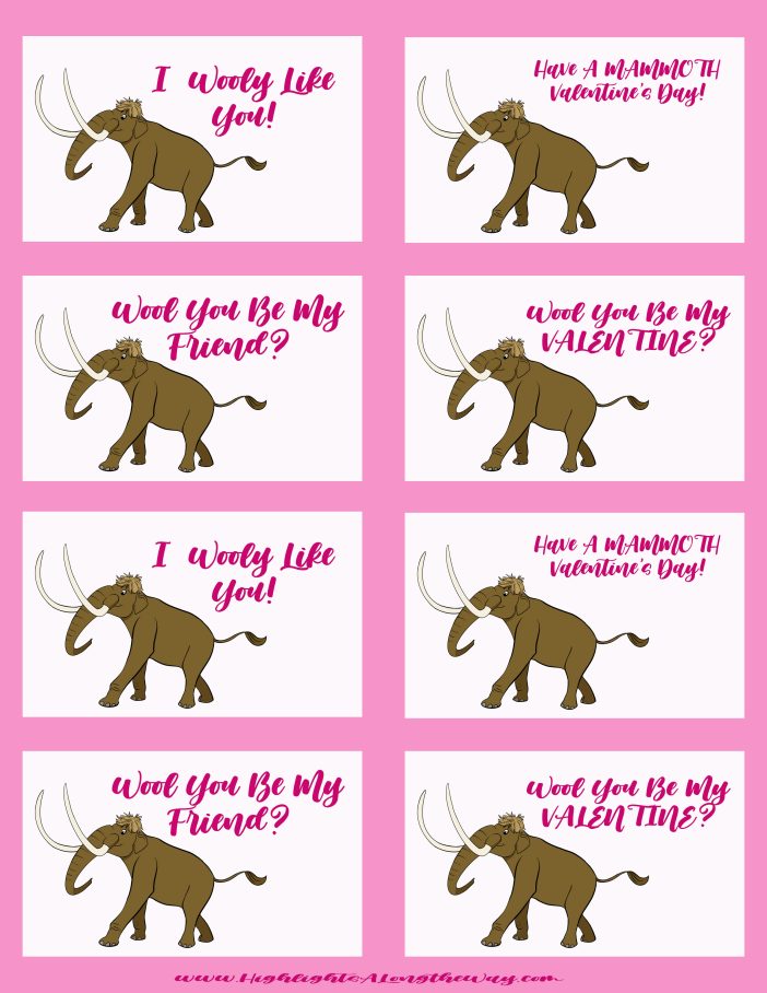 Wooly Mammoth Valentine's Day card free printable instant download