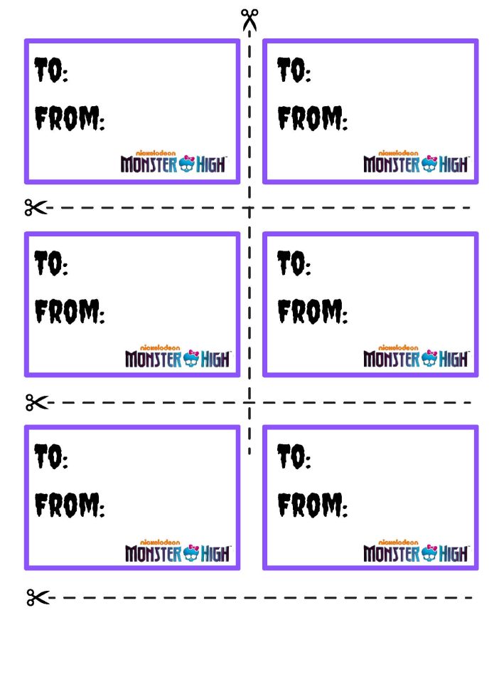 monster high valentines day gift tag cards