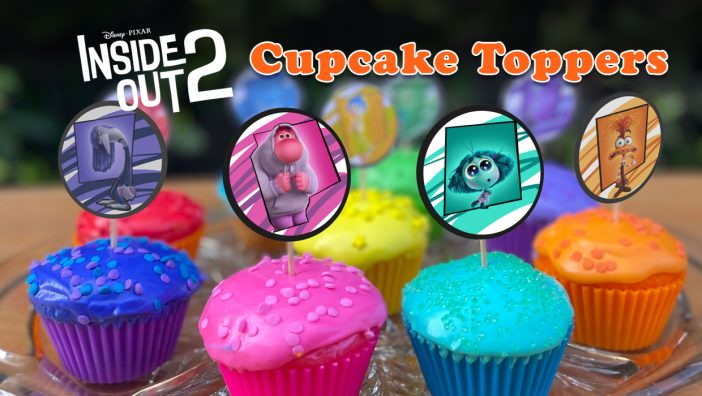 frosted cupcakes with Inside Out toppers