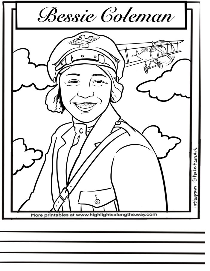 Bessie Coleman Coloring page for Black History Month and Women's history month