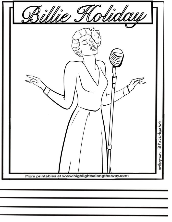 Billie Holiday Coloring Page instant download free activity sheet for Black history month