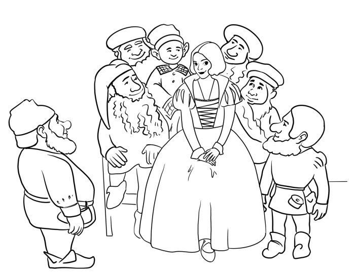 Snow White and the seven dwarfs coloring page instant download