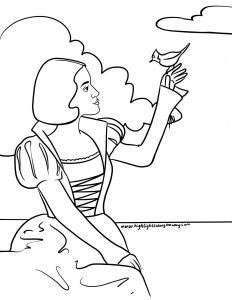 Snow White and birds coloring page instant download