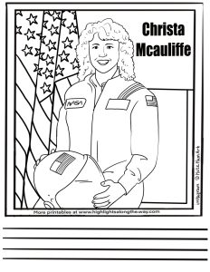 Instant download free coloring page of Astronaut and teaccher Christa Mcauliffe