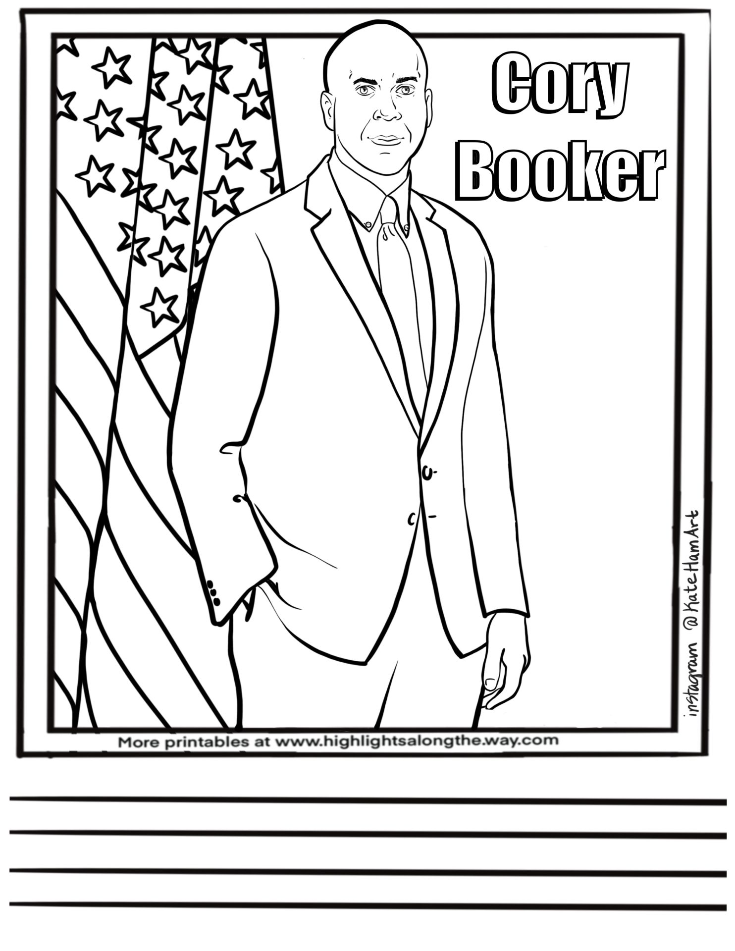 Cory booker coloring page