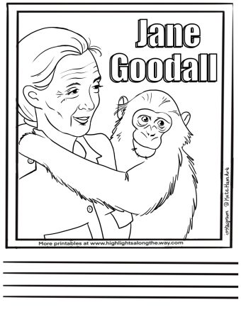 Jane Goodall Coloring Page instant download activity sheet