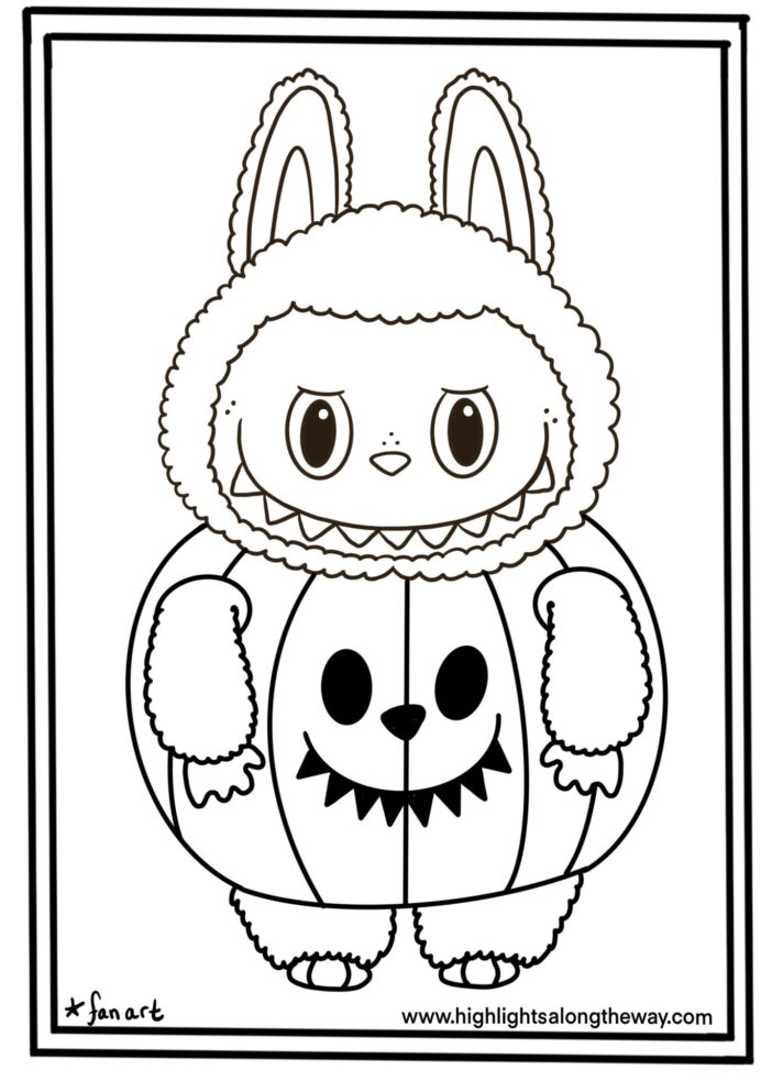 Labubu pumpkin costume coloring page