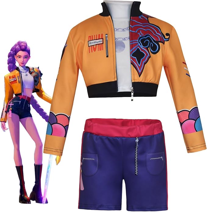 Rumi costume from KPop Demon Hunters with purple braid